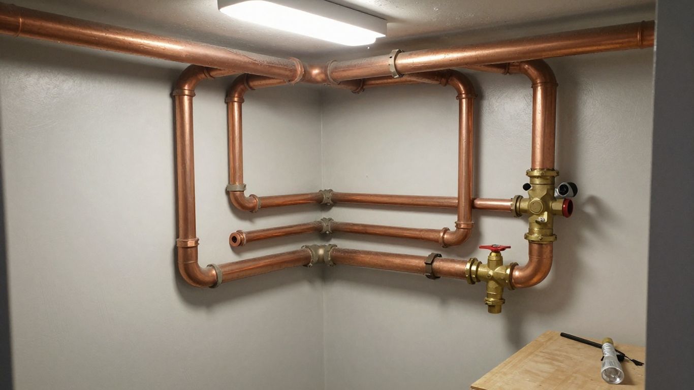 Visible plumbing pipes and connections
