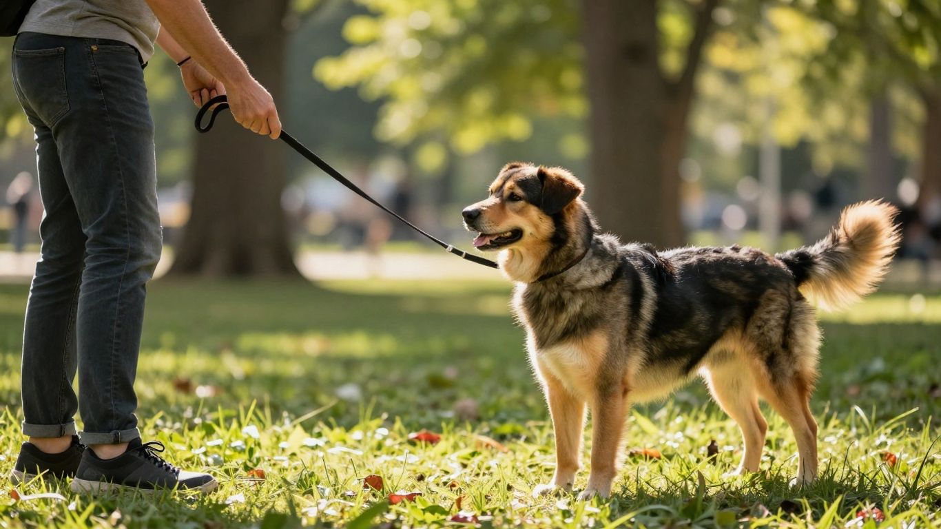Dog training with leash pressure and handler focus.