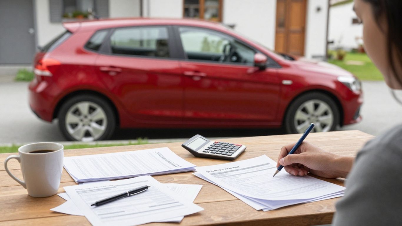 Familie plant Autokauf mit Budgetunterlagen