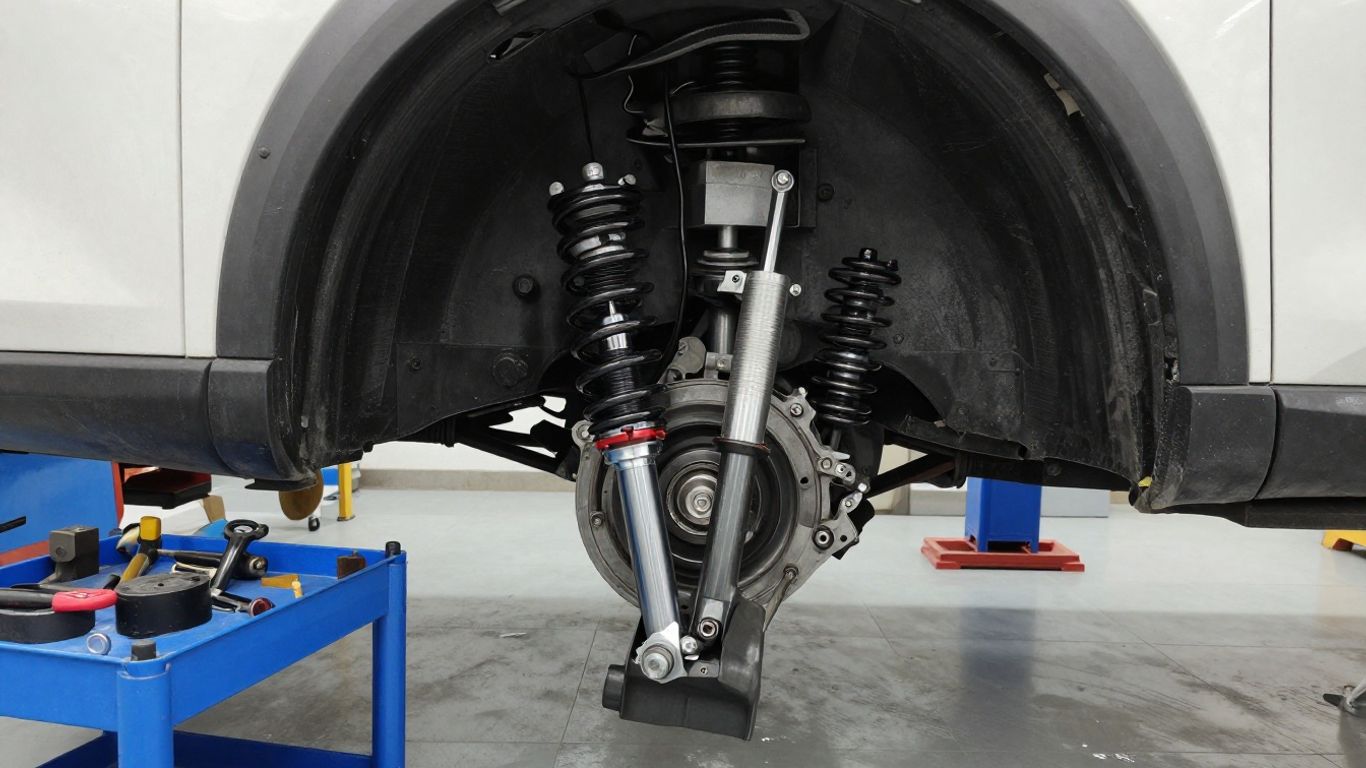Mechanic fitting suspension parts under Haval H9