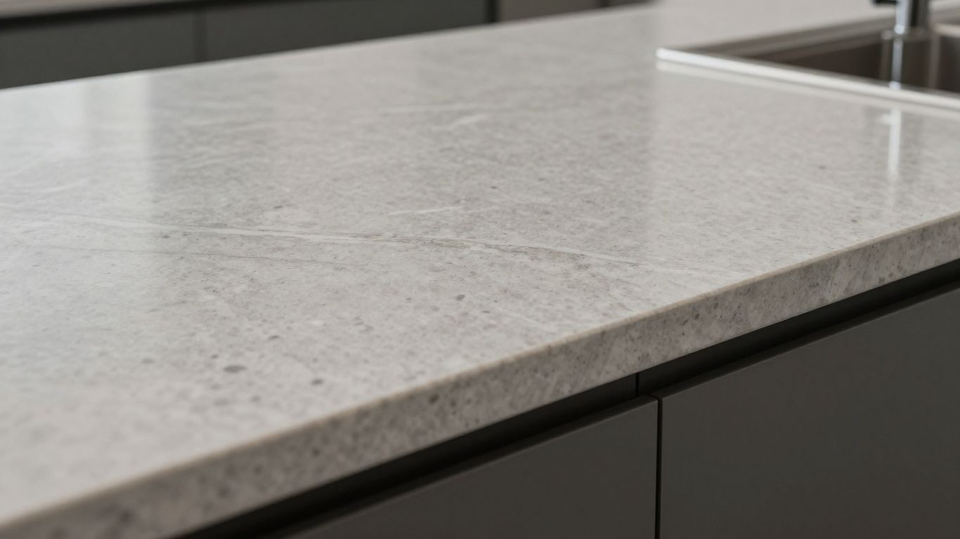 Wren quartz kitchen worktop with a polished finish.