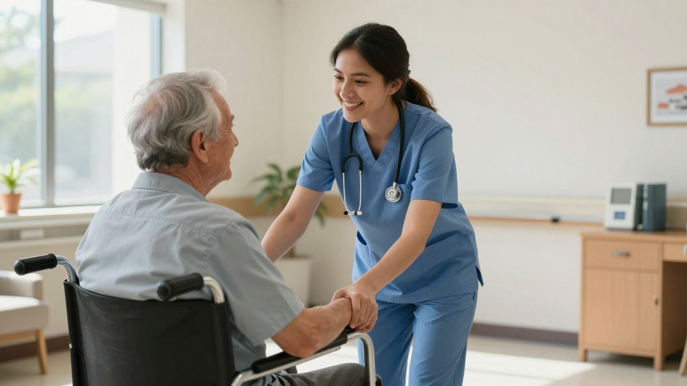 CNA assisting elderly patient in Georgia healthcare setting.