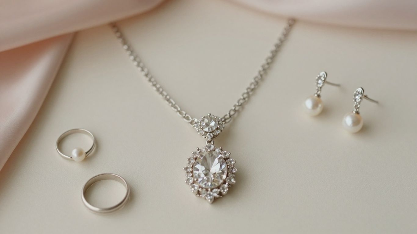 Close view of bridal necklace and crystal details