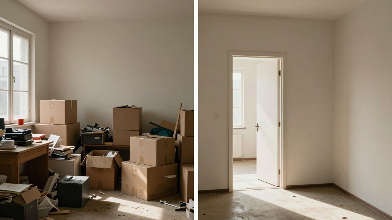 Boxes in a cluttered room versus an empty room.