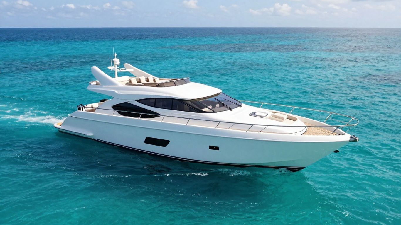 Luxury yacht sailing on a calm, sunny ocean.