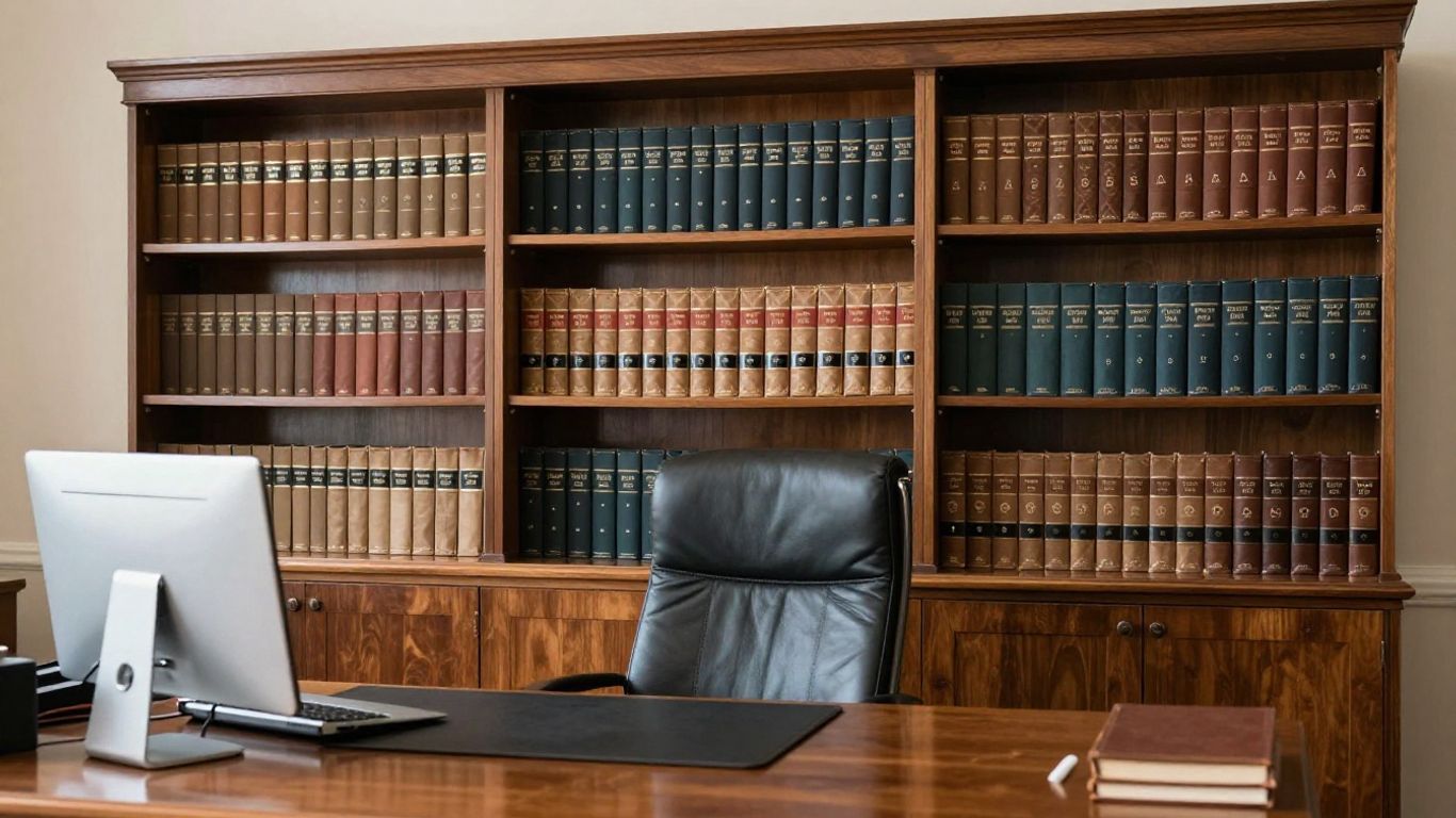 A calm library with legal files