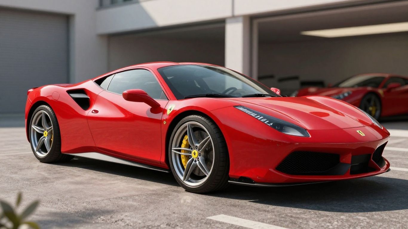 Ferrari 488 GTB parked in a modern garage.