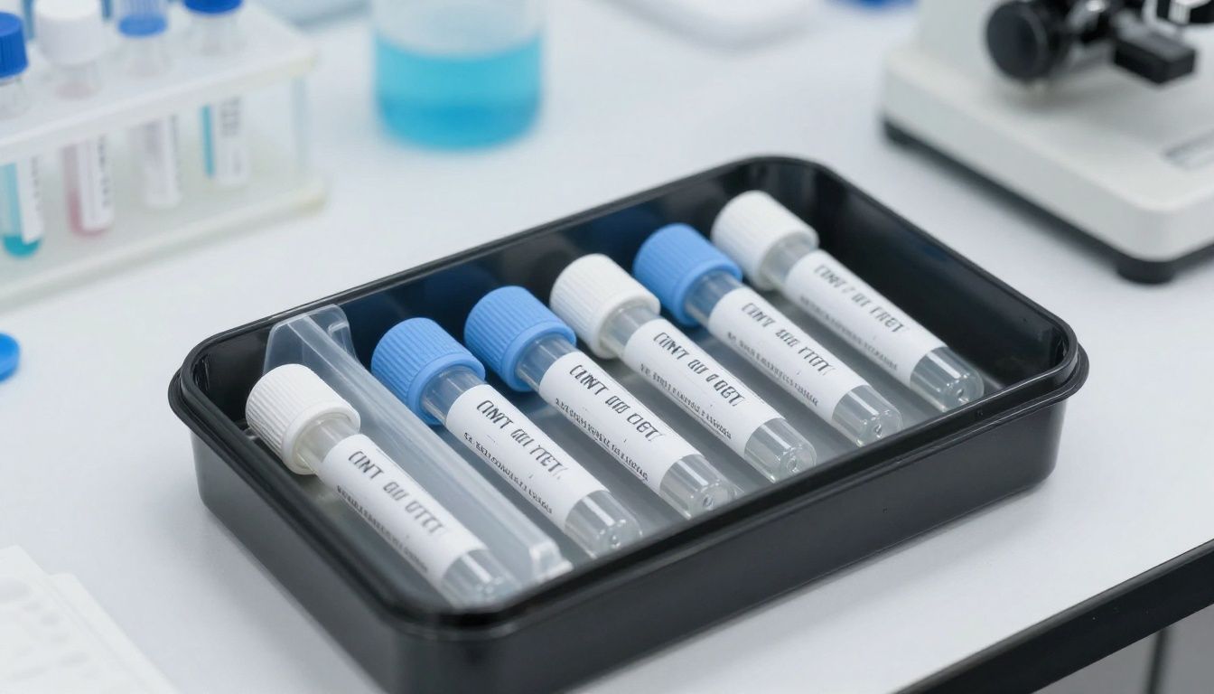 A clean, minimalist image showing a lab kit ready for testing