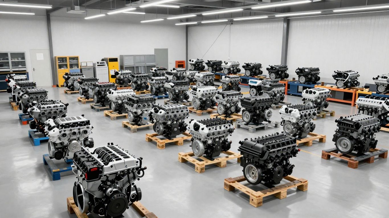 Replacement engine components staged for transport