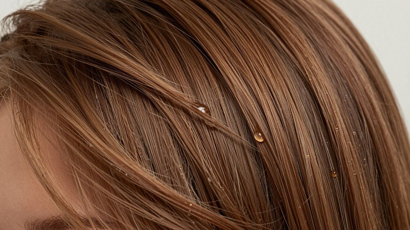 Hydrated natural hair with water droplets.