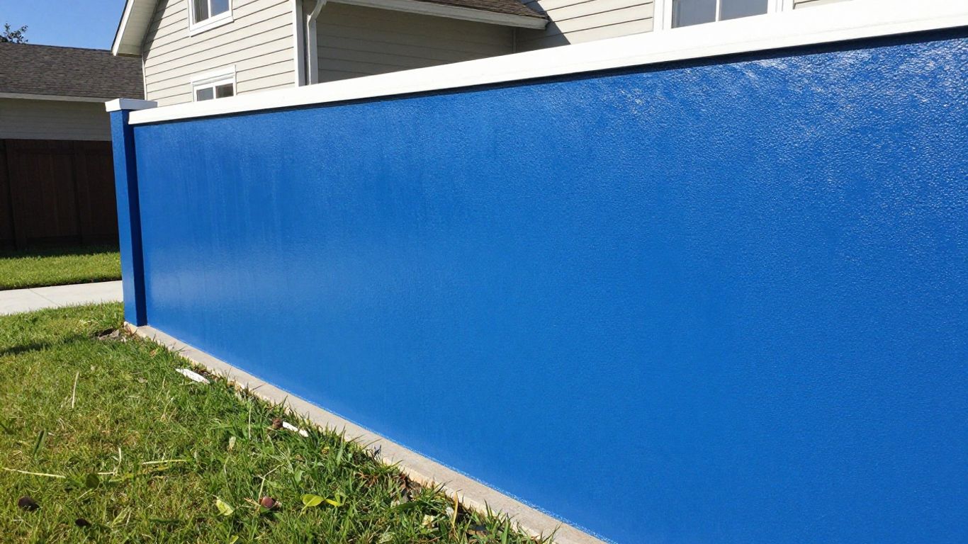 Painter applying smooth blue paint to house exterior.