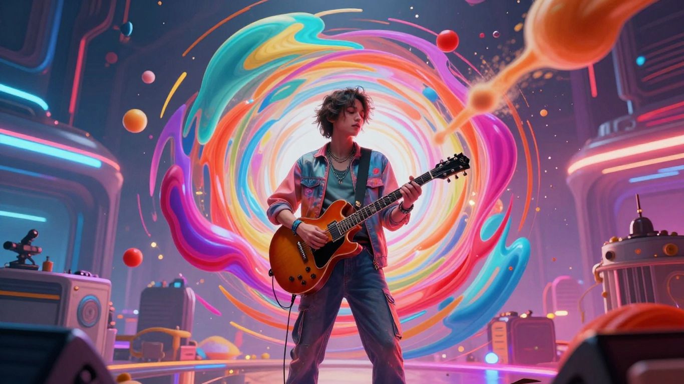 AI music video production with abstract visuals.