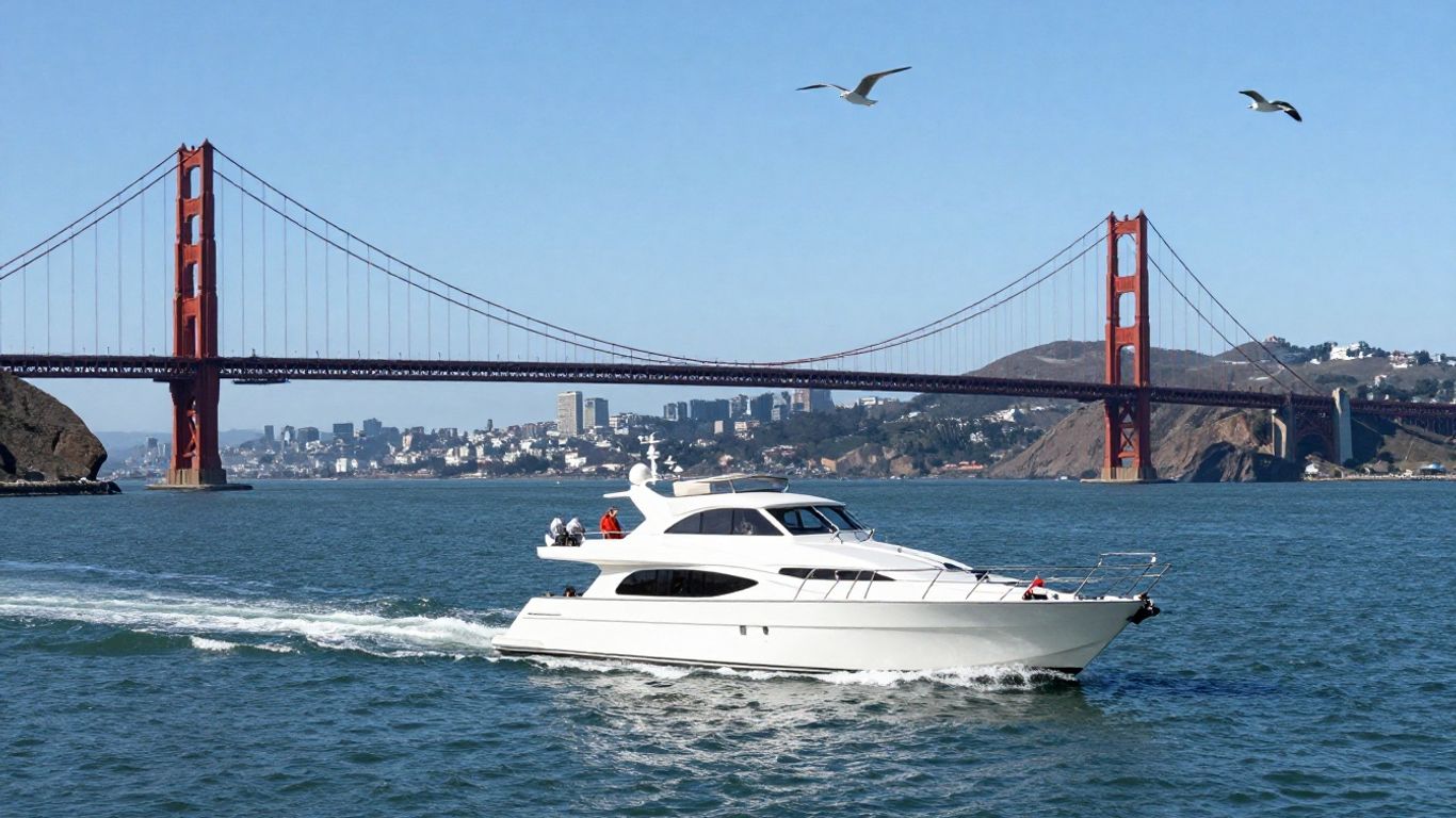 Yacht sailing near Golden Gate Bridge on San Francisco Bay.