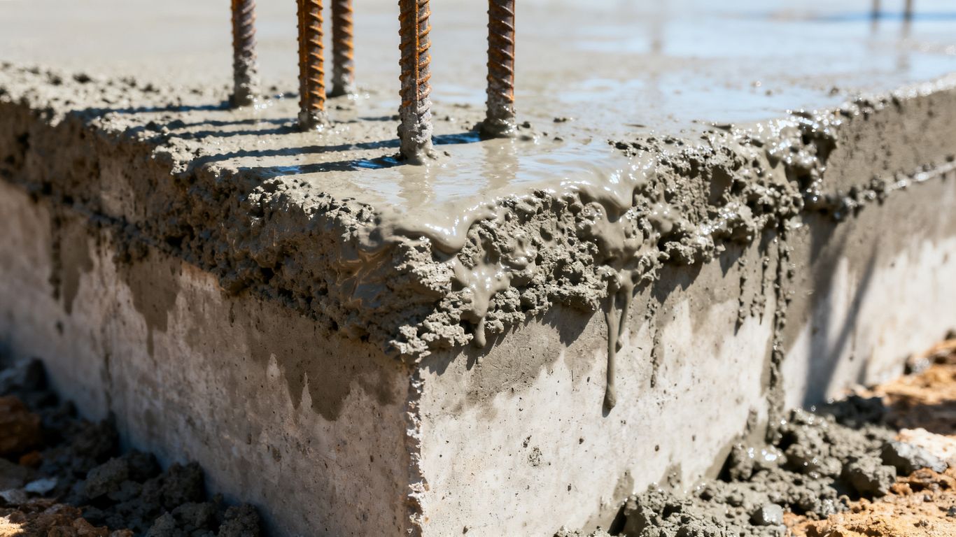 Concrete footings with rebar for building foundation.