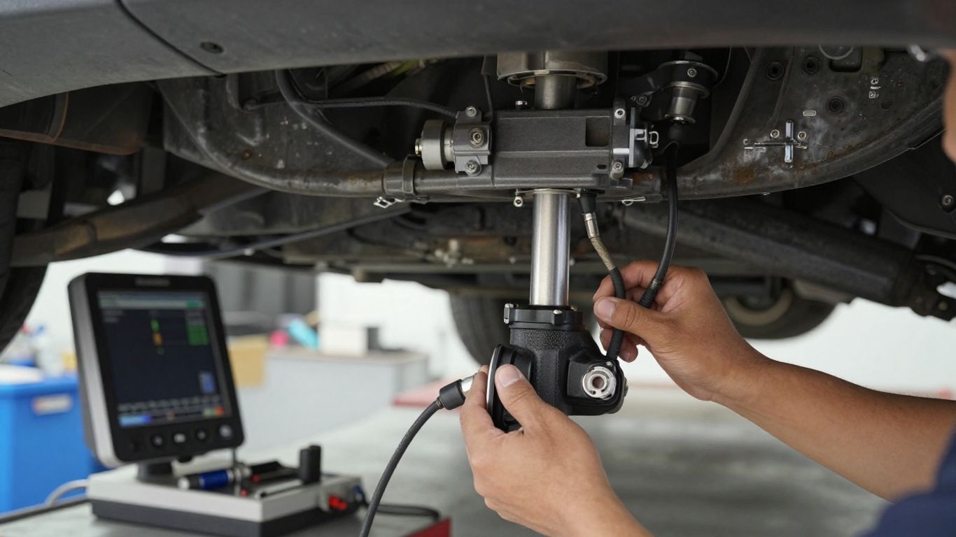 Technician repairing a Mercedes steering system