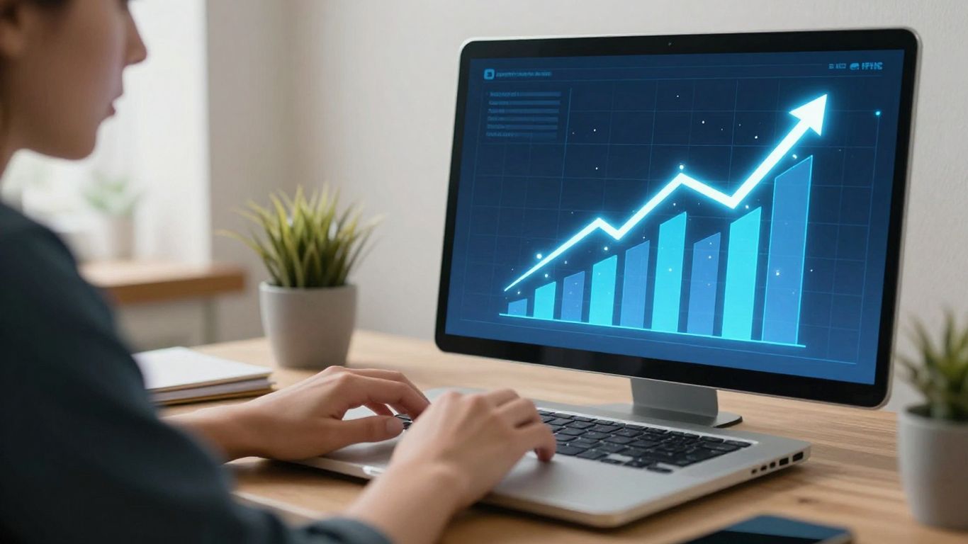 Person working on laptop next to affiliate marketing funnel graphic.