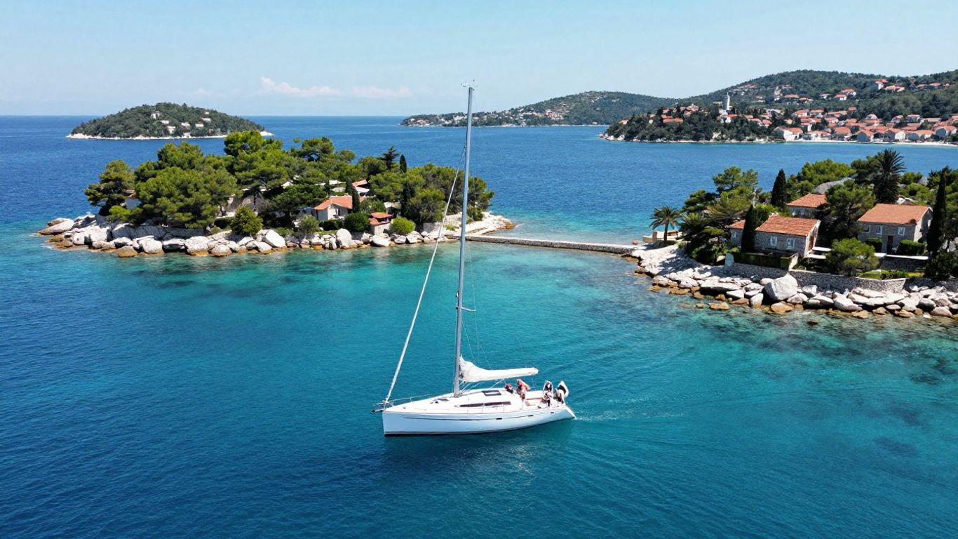 Sailboat on Adriatic Sea near Croatian coastline