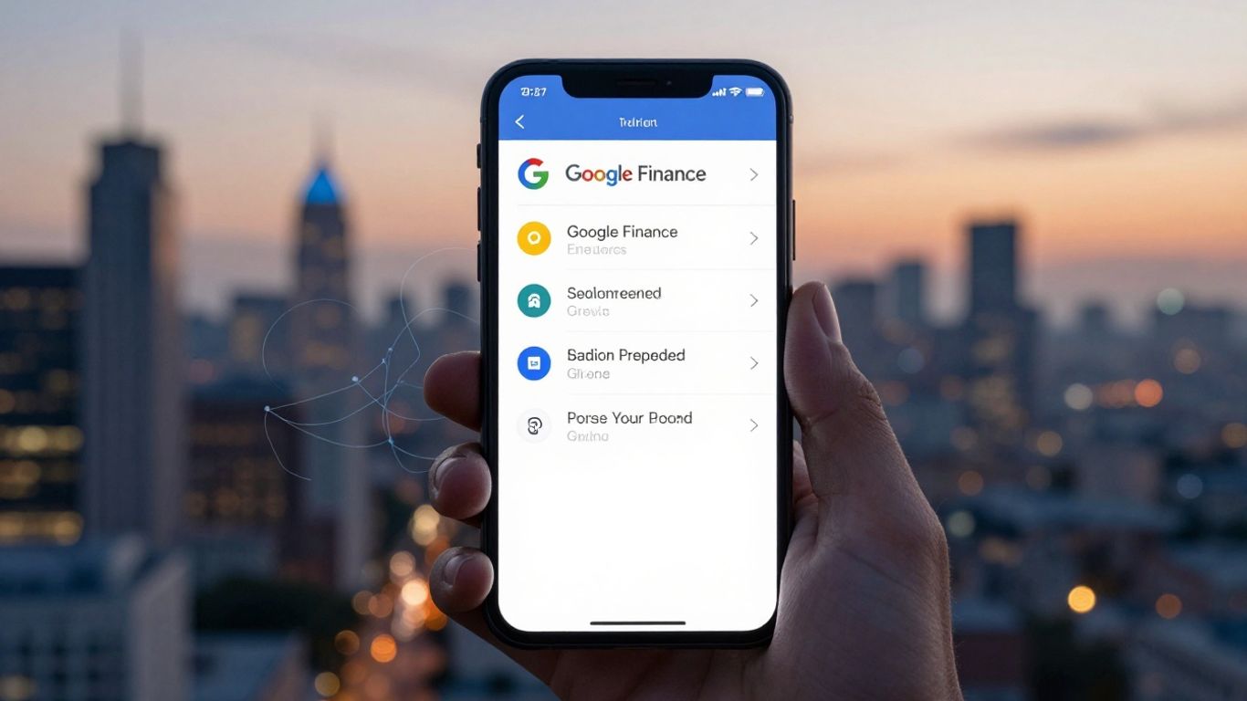 Google Finance app on a smartphone with AI elements.