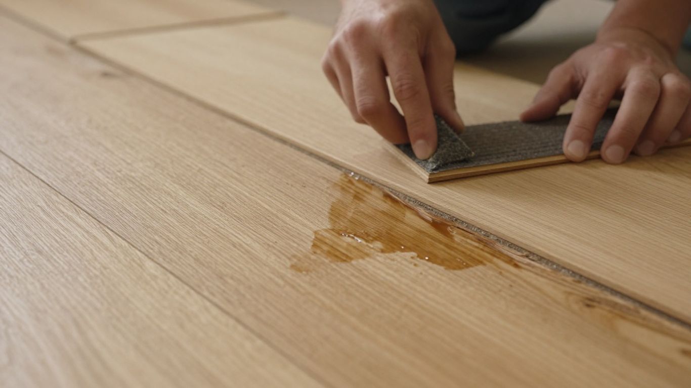 Sanding water-damaged wood floor to restore its appearance.