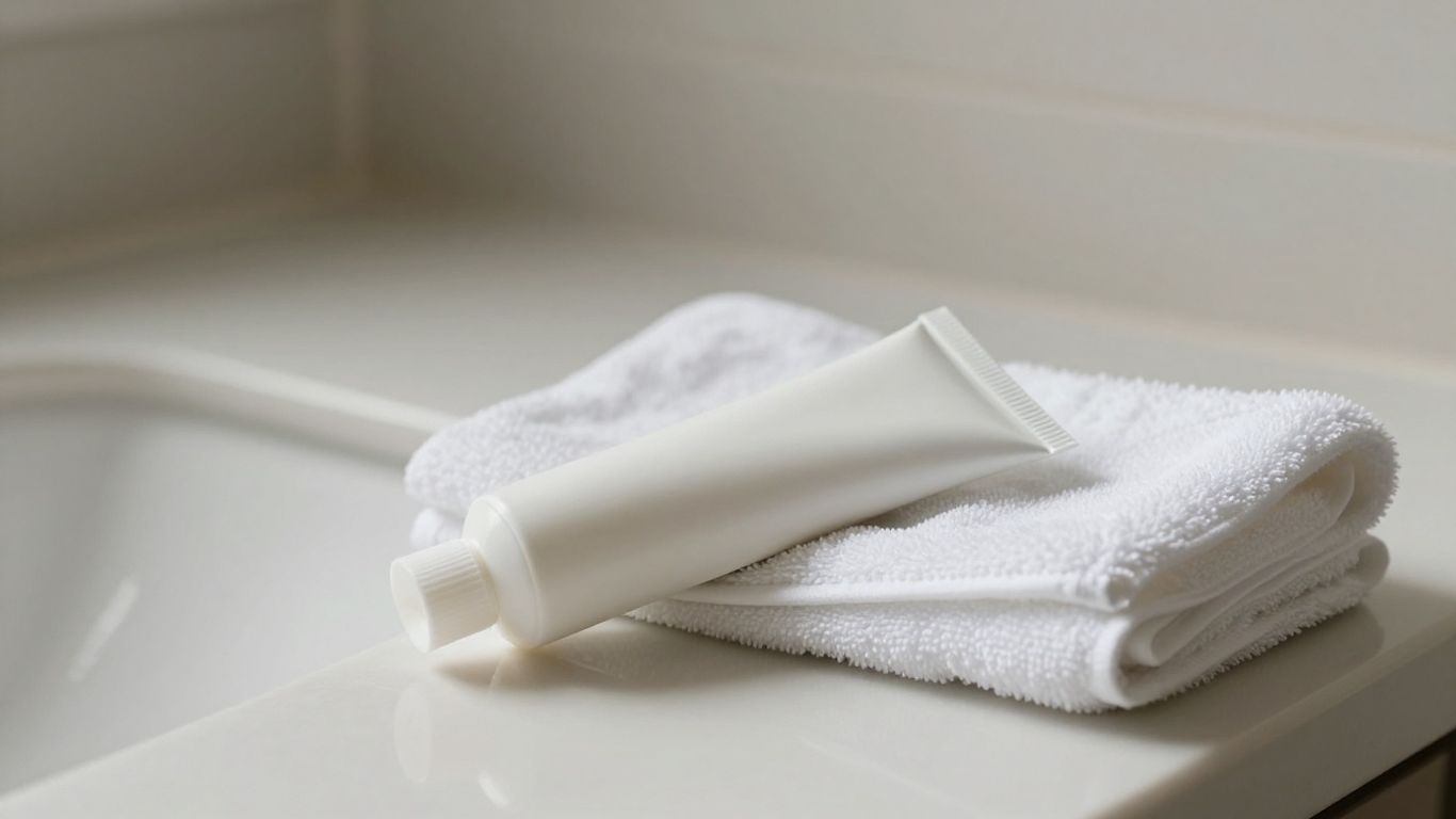 Personal lubricant tube beside a folded towel