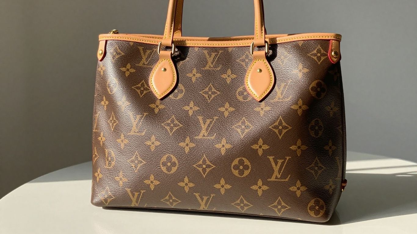 Elegant Louis Vuitton monogram tote bag with leather trim.