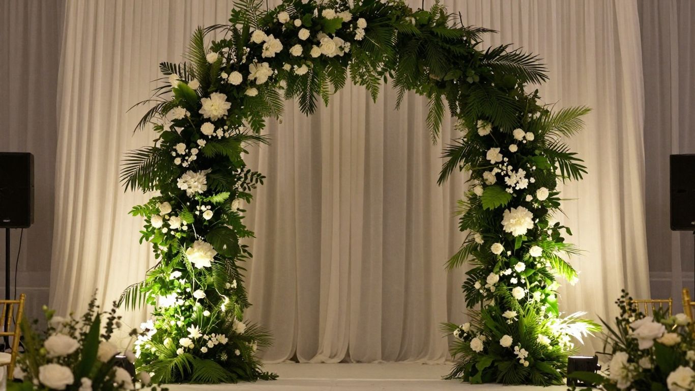 Elegant floral archway event backdrop