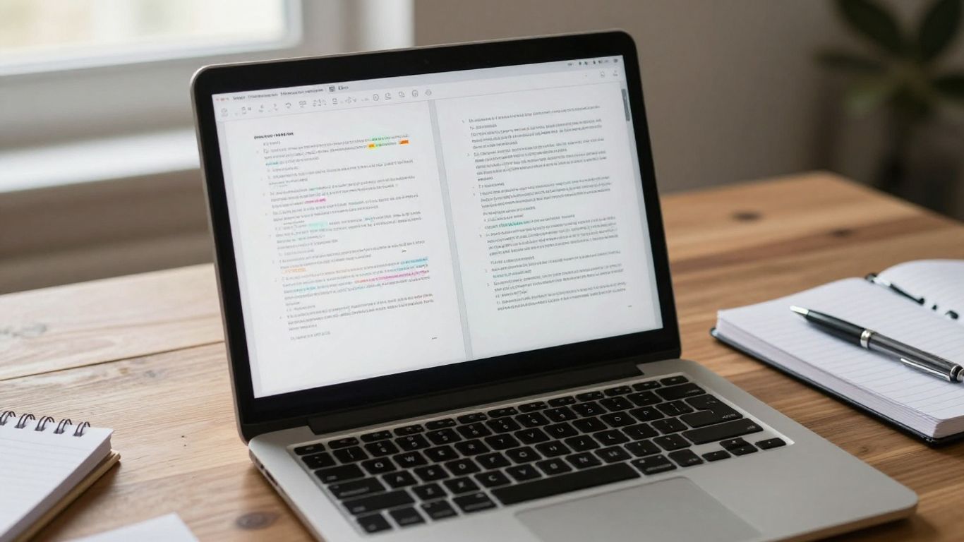 Two document drafts displayed side by side on a laptop