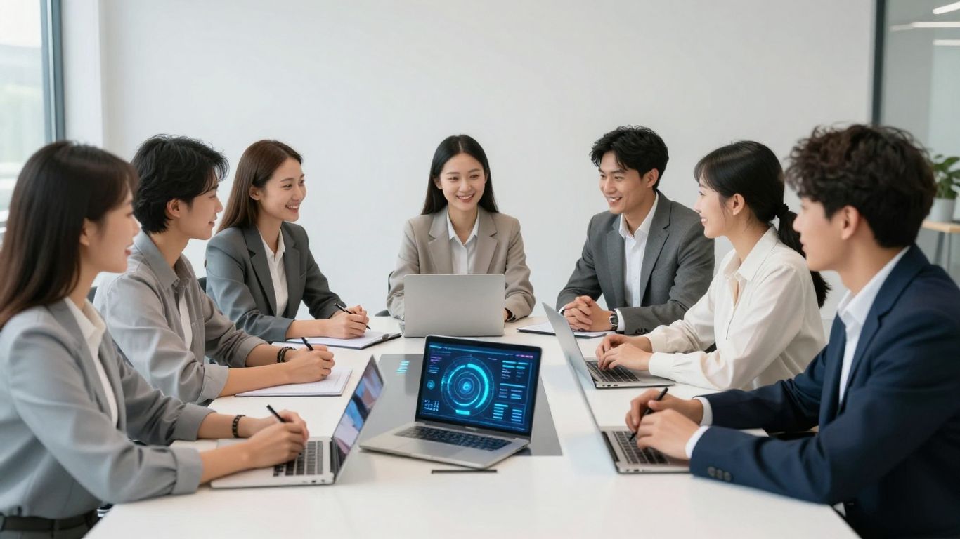 Digital engagement platform. Business team interacting with digital engagement platform.