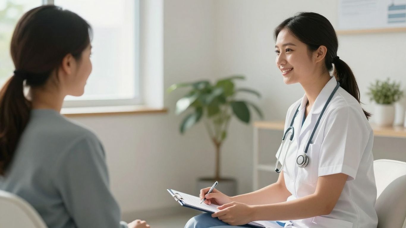 Nurse talking to patient in a mental health clinic