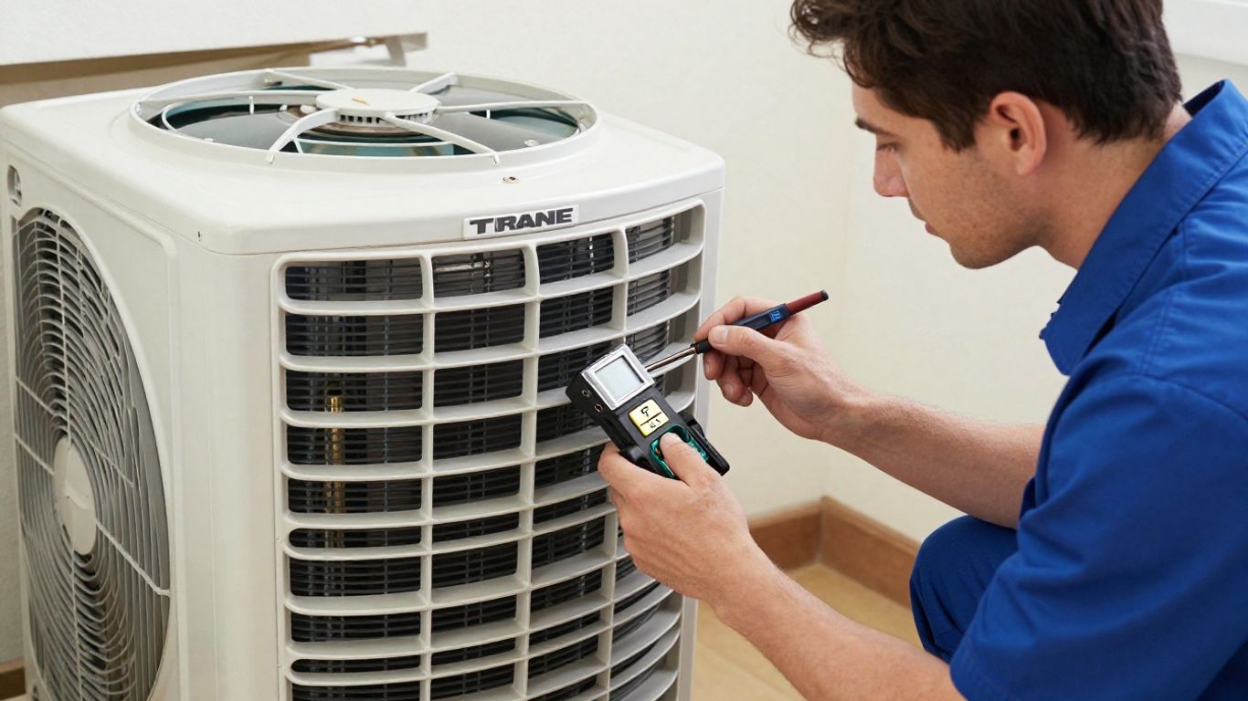 Trane air conditioner repair by 911 Mechanical technician.