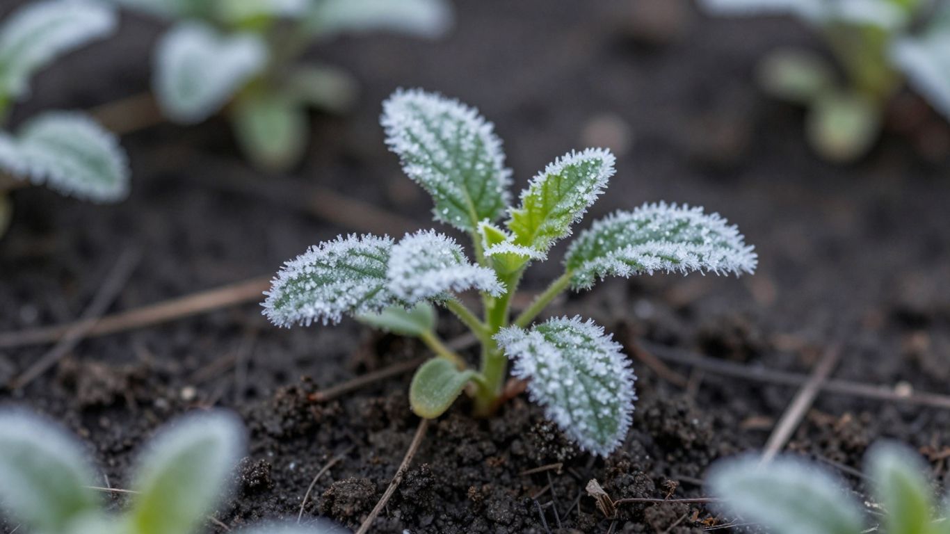 Junge Pflanzen mit Frost bedeckt