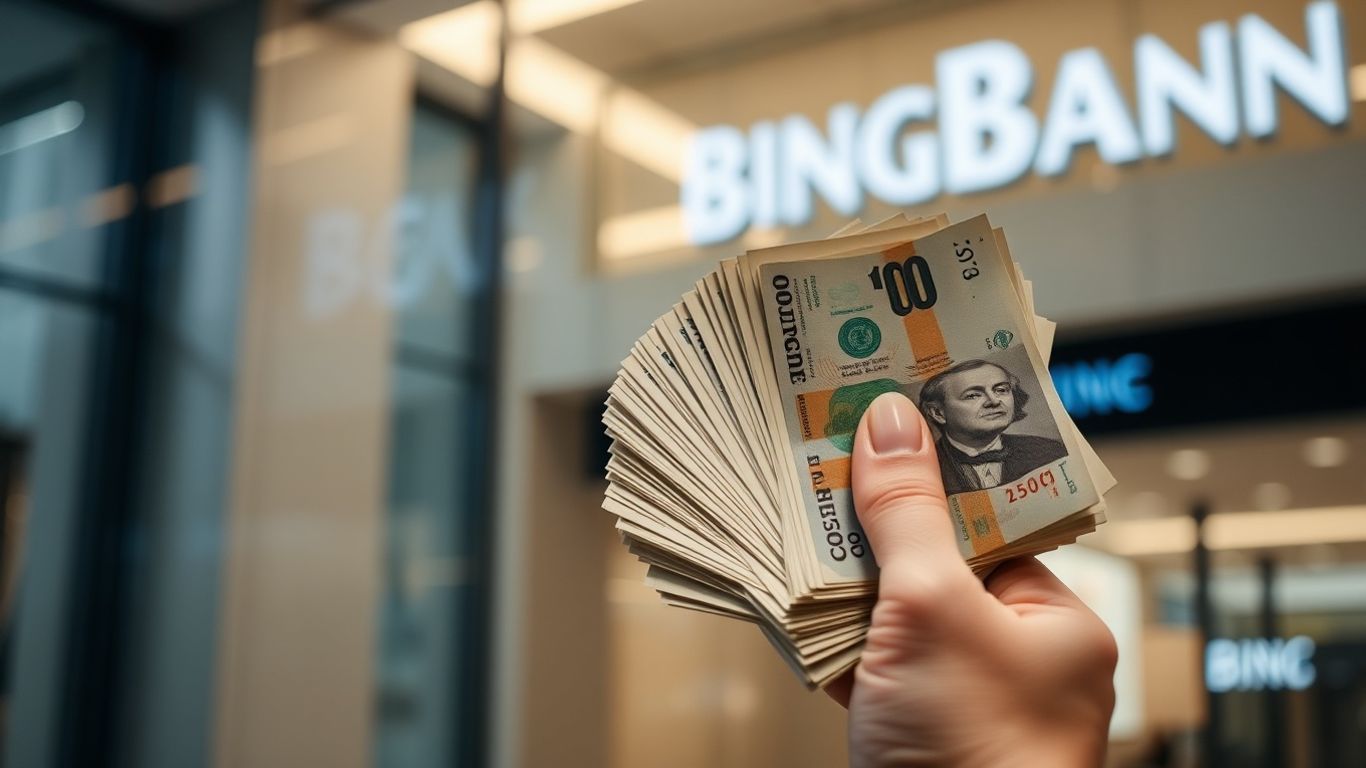 Bank loan money and bank interior