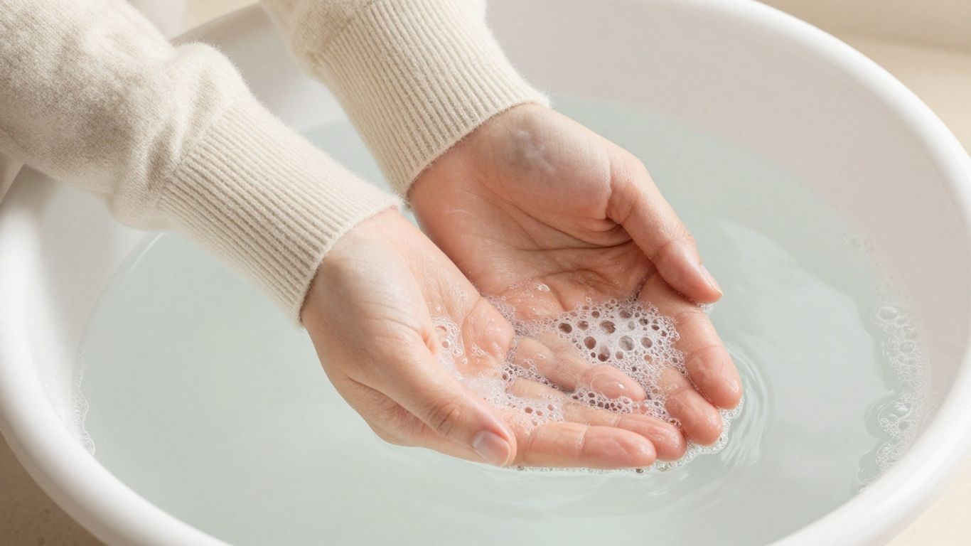 Washing a soft cashmere sweater by hand.