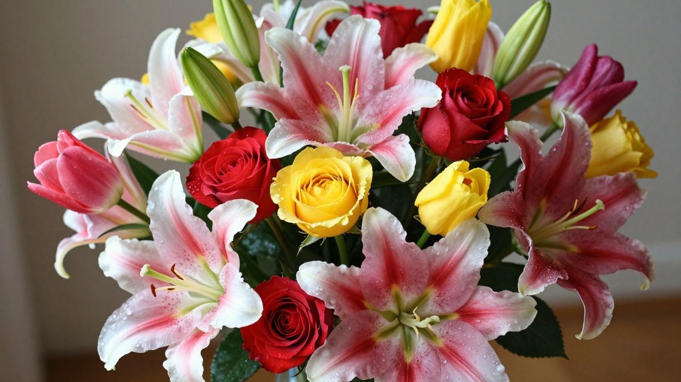 Fresh cut flowers in a vibrant bouquet.