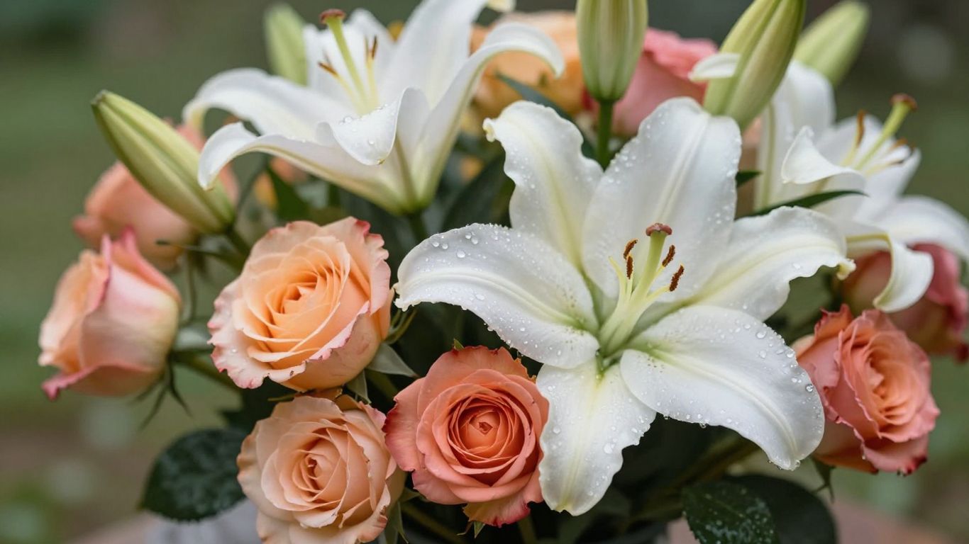 Fresh flower bouquet with roses and lilies