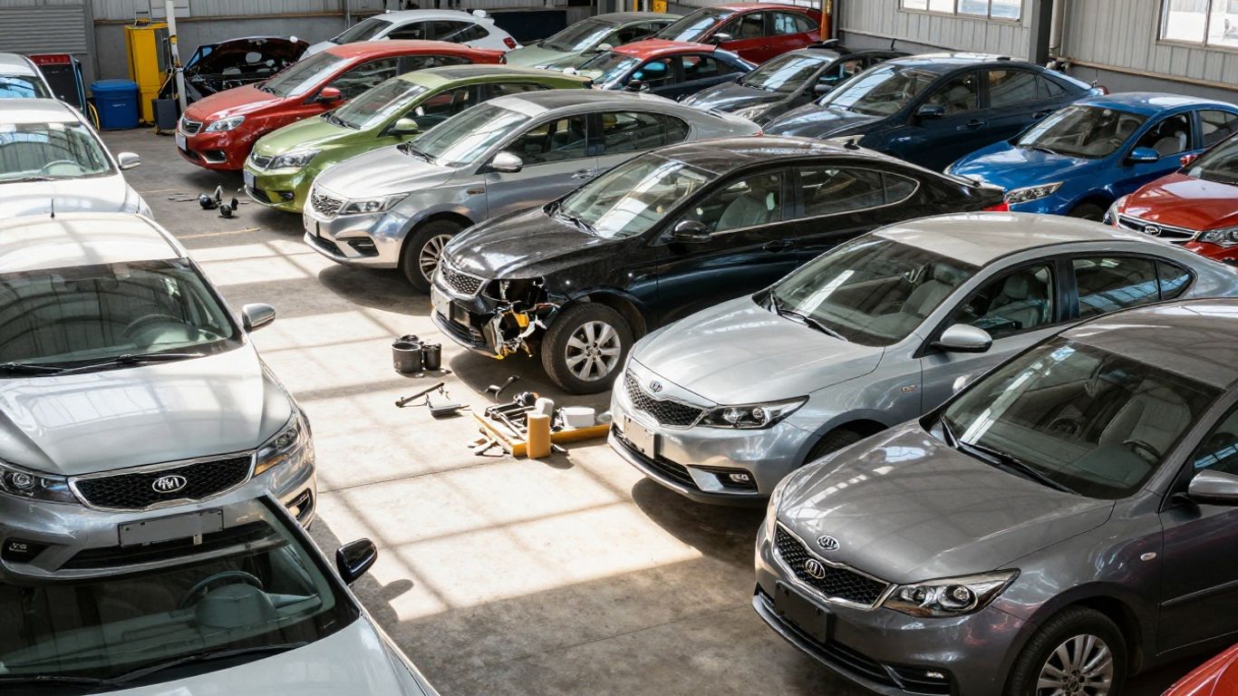 Kia car parts in a Sydney wrecking yard.