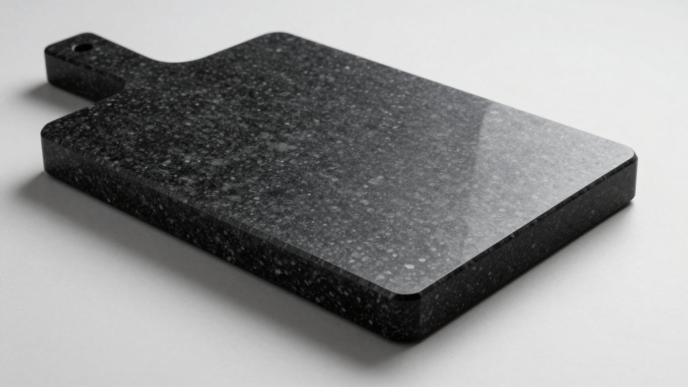 Black granite chopping board with speckled texture.