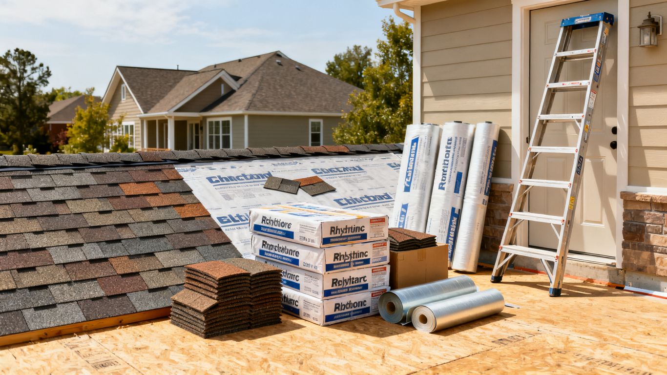 Roof replacement materials on a suburban home
