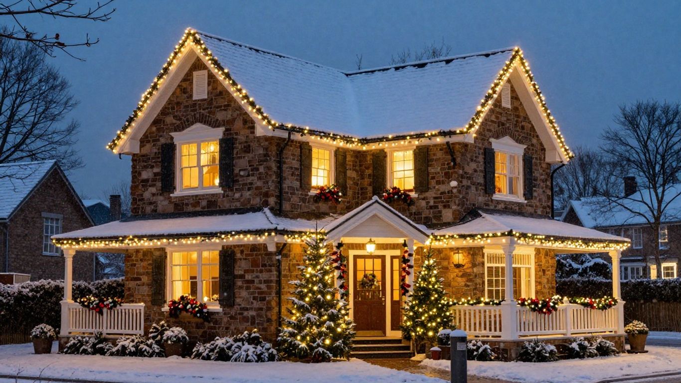 Swansea home decorated with professional Christmas lights.