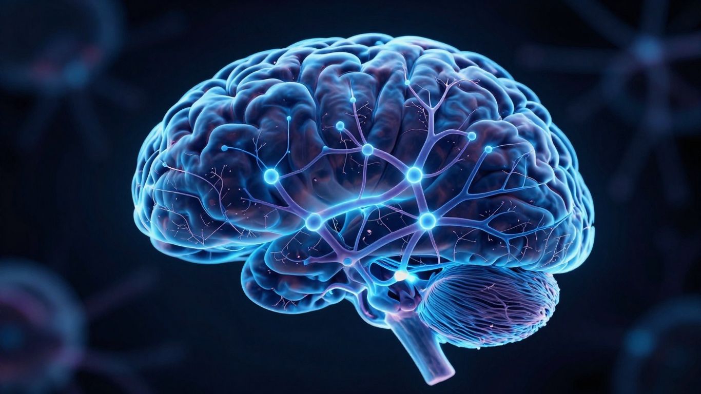 Human brain showing various neuronal connection points