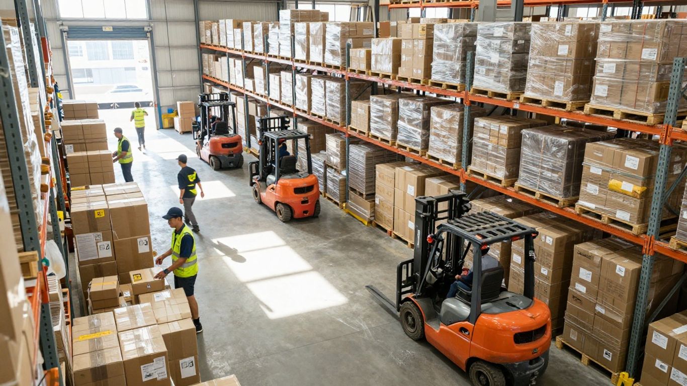 Distribution center operations team working to meet shipping deadlines.