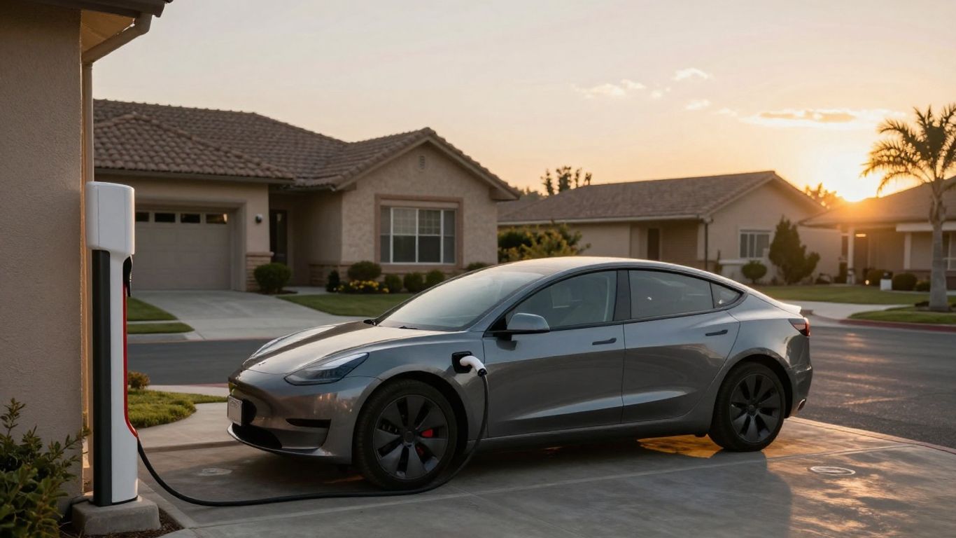 Tesla charging at a modern home.