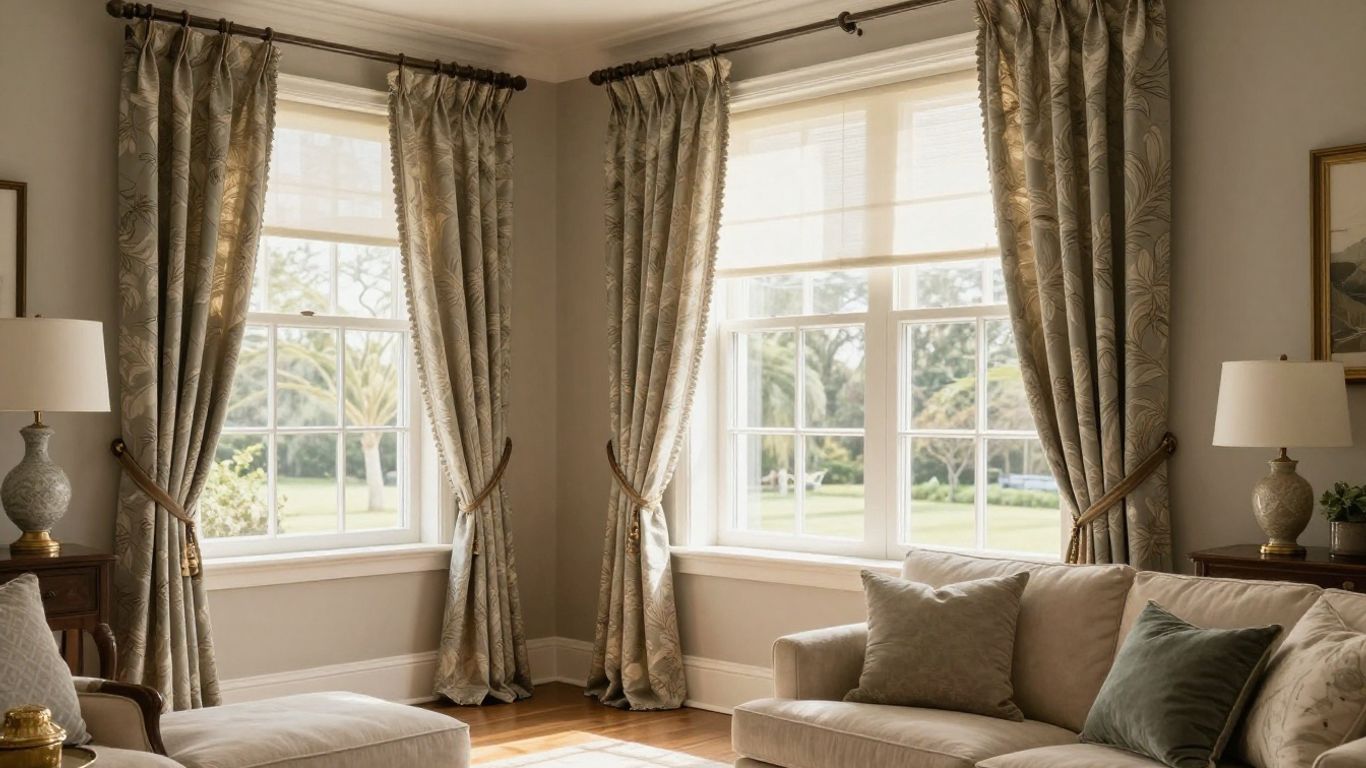 Custom window treatments in a sunlit Sussex County living room.