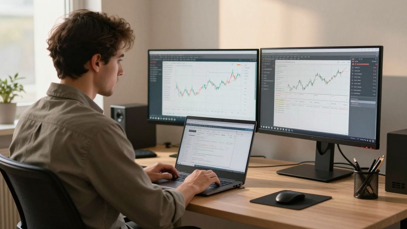 Futures trader reviewing a funding account at a desk