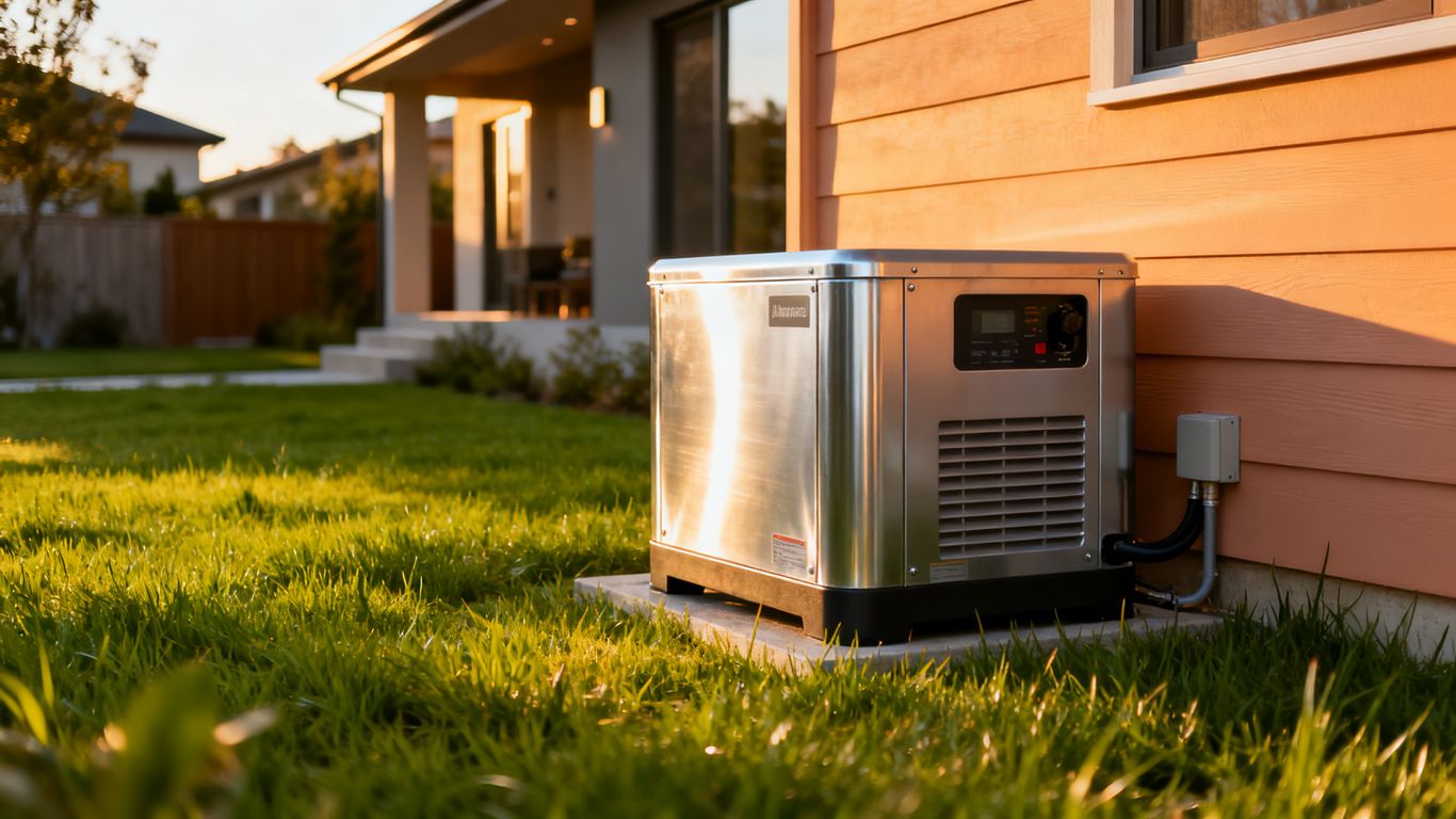 Whole home generator installed next to a house.
