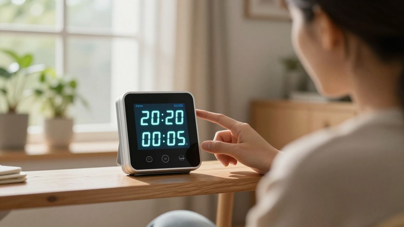 Personne regardant un compteur électrique intelligent dans un salon.