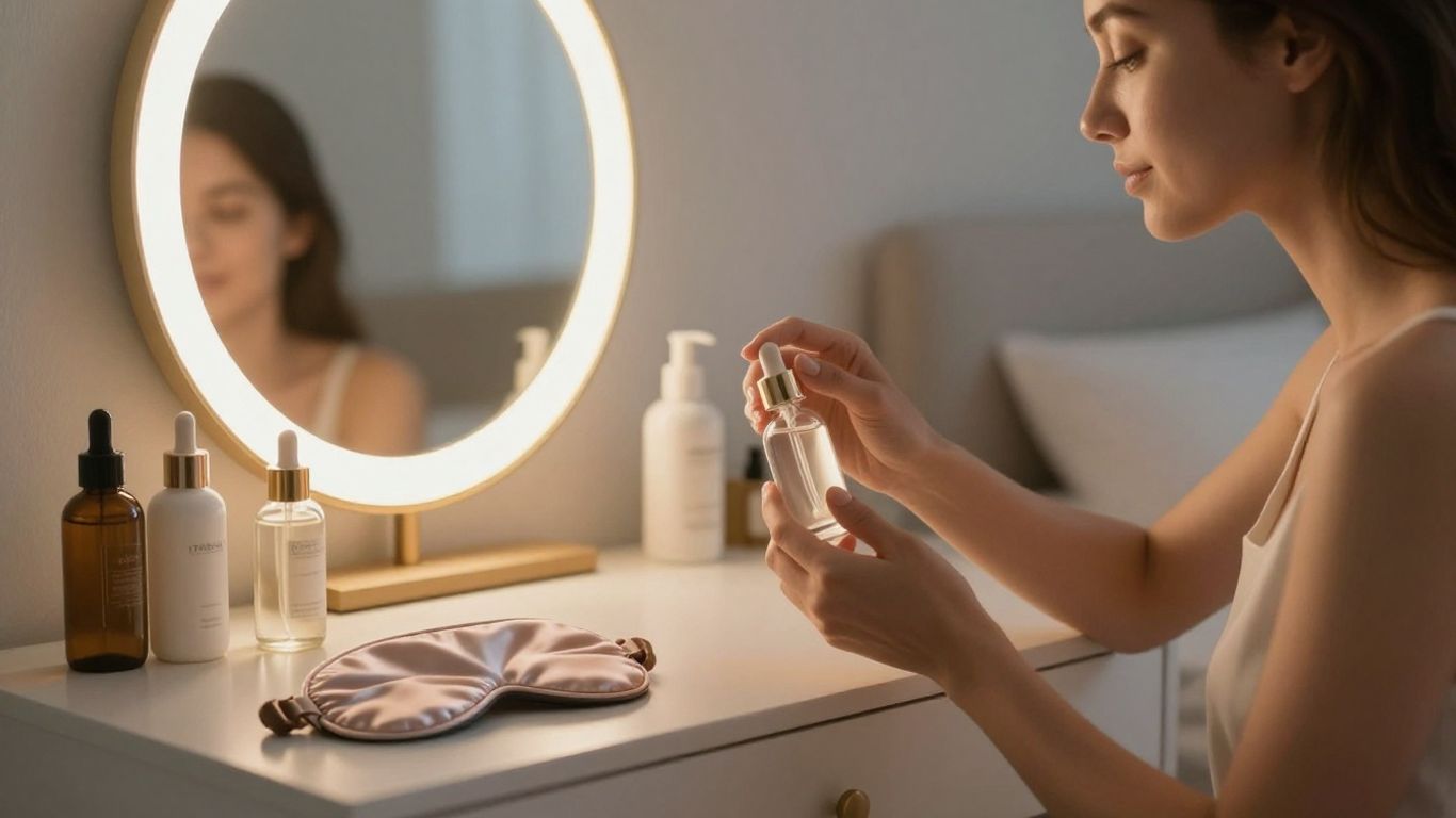 Woman applying serum for youthful skin rejuvenation