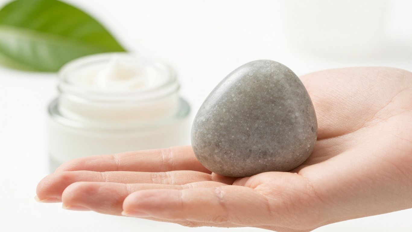 Crème minérale et pierre naturelle pour soin anti-âge.