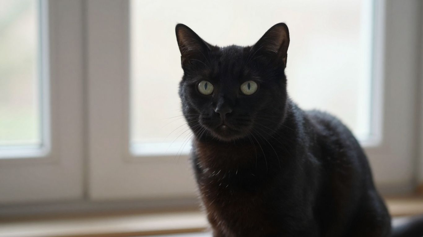 Curious black cat looking across a quiet room