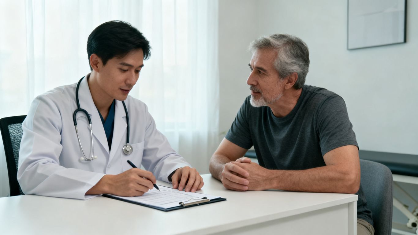 Chiropractor reviewing health history with patient